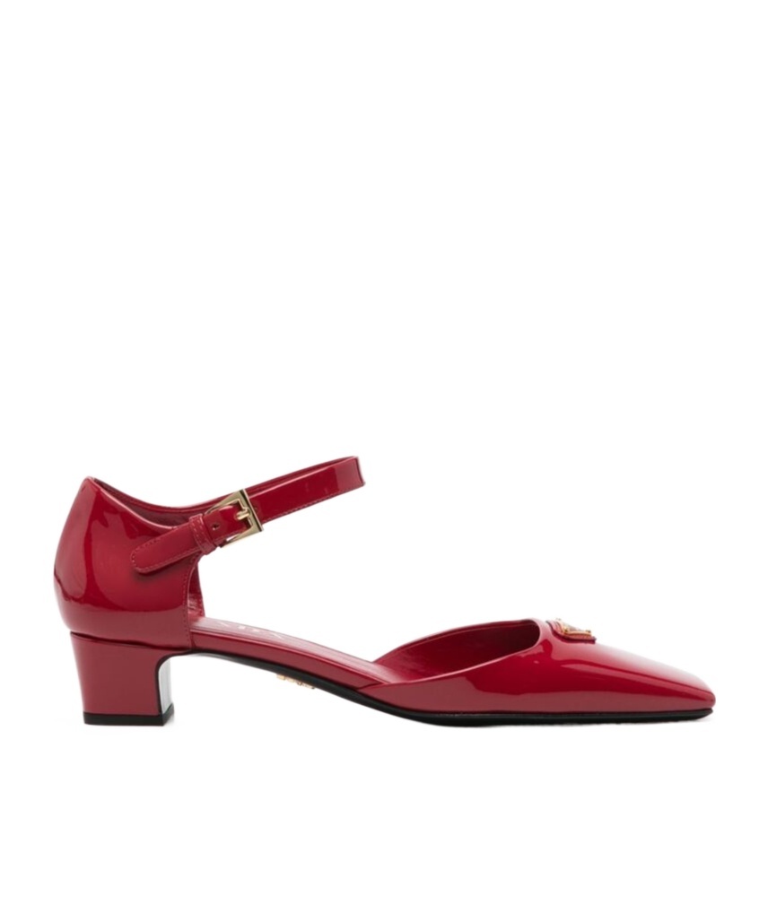 Prada Vernice Patent Ankle-strap Ballerina Pumps In Red