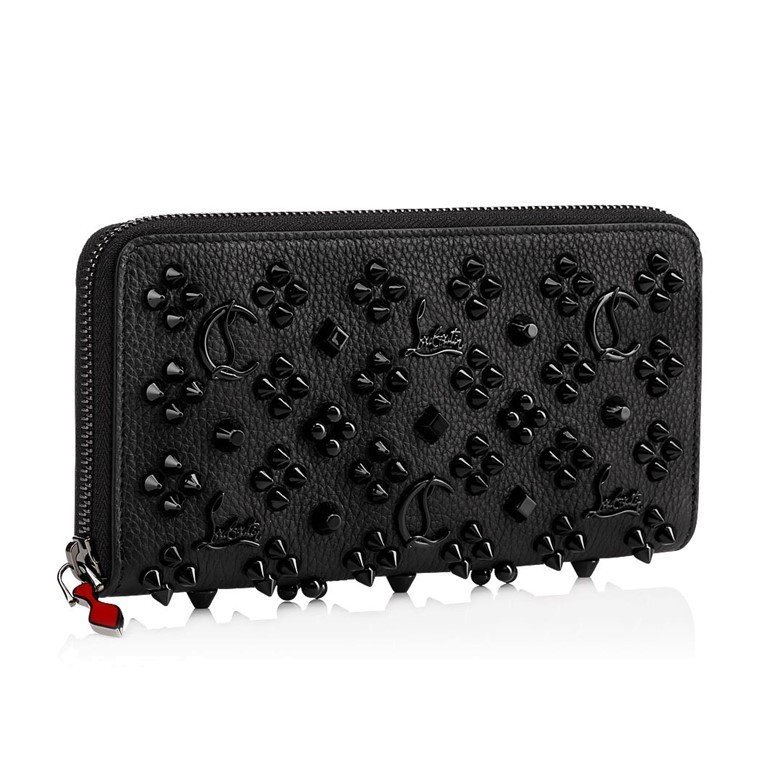 Christian Louboutin Panettone Studded Zip-around Wallet In Black