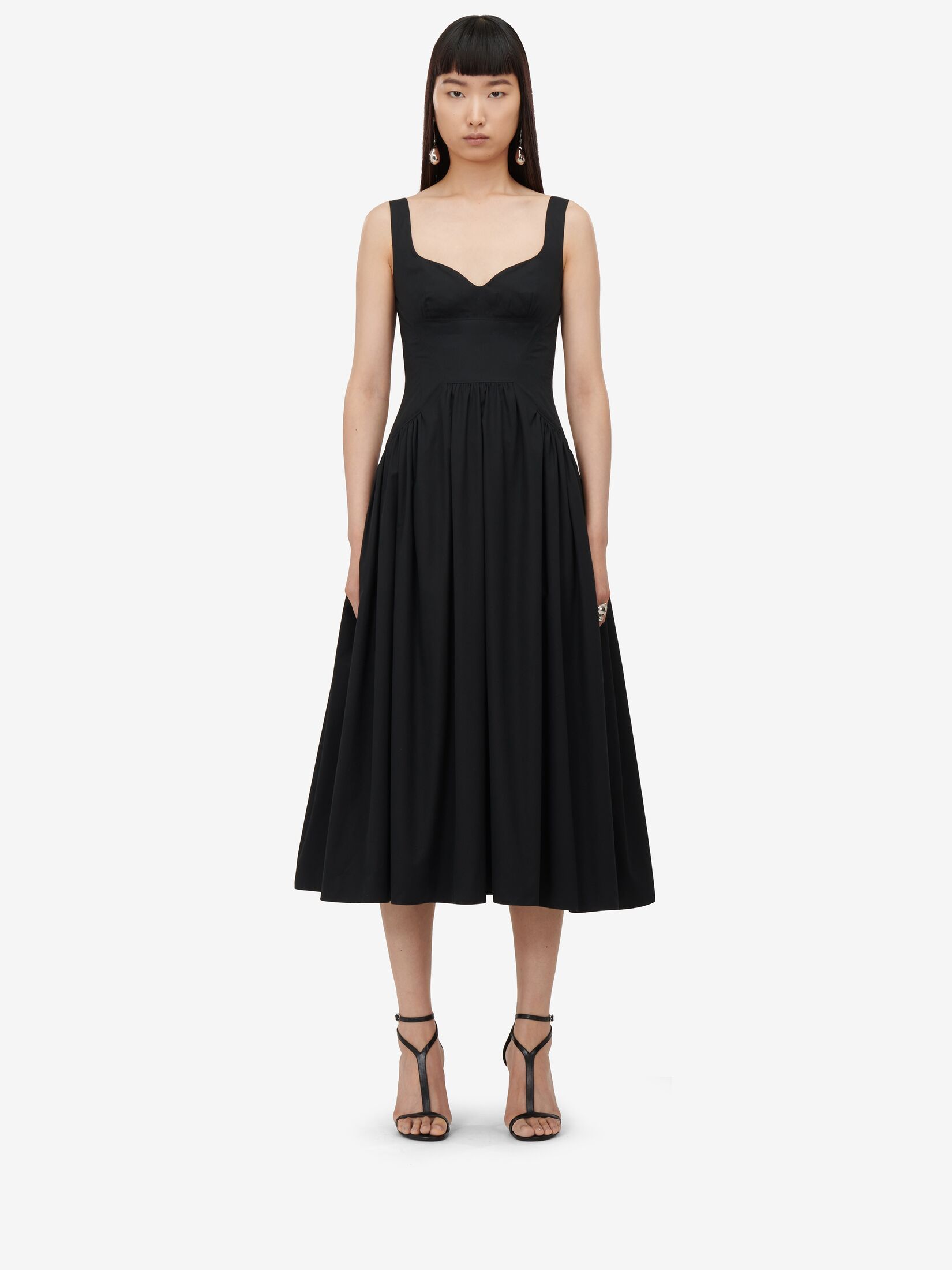 Alexander Mcqueen Black Sweetheart-neck Midi Dress In Black