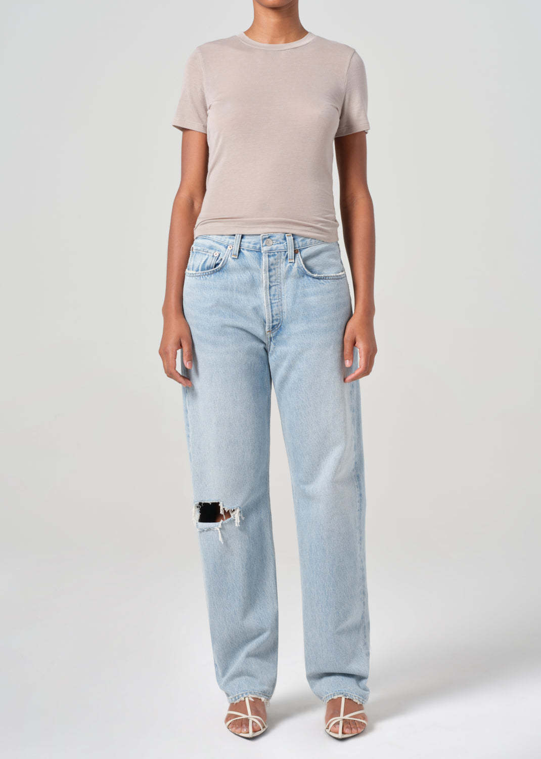 Agolde Kelly Distressed High-rise Straight-leg Jeans In Blue
