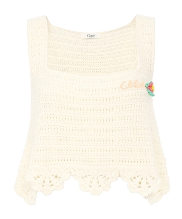 Chloé Sleeveless Cropped Top In Crochet Knit In White