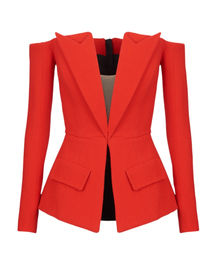 Balmain Off-the-shoulder Peplum Top In Red