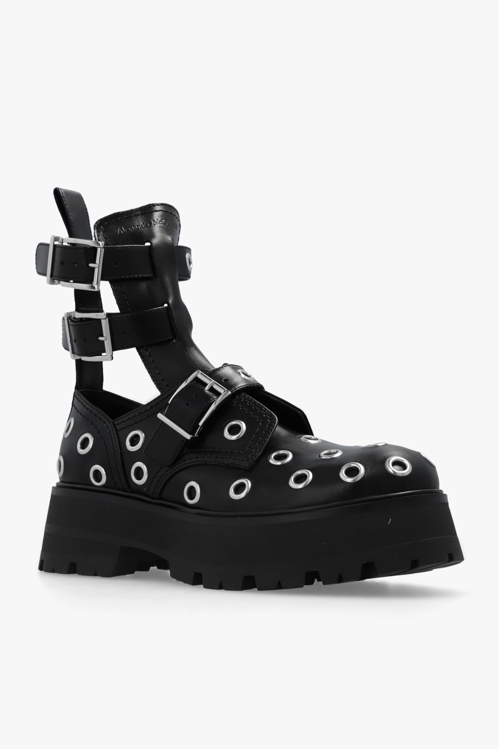 Alexander Mcqueen Silver Stud Embellished  Leather Boots In Black