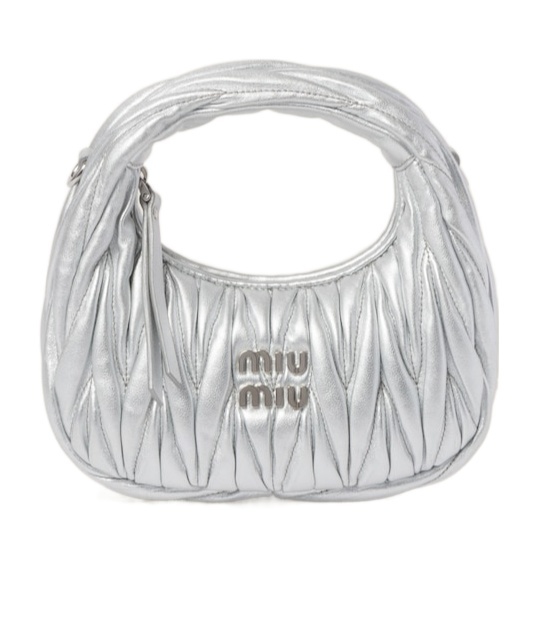 Miu Miu Lamb Leather Quilted Shoulder Bag In Gray
