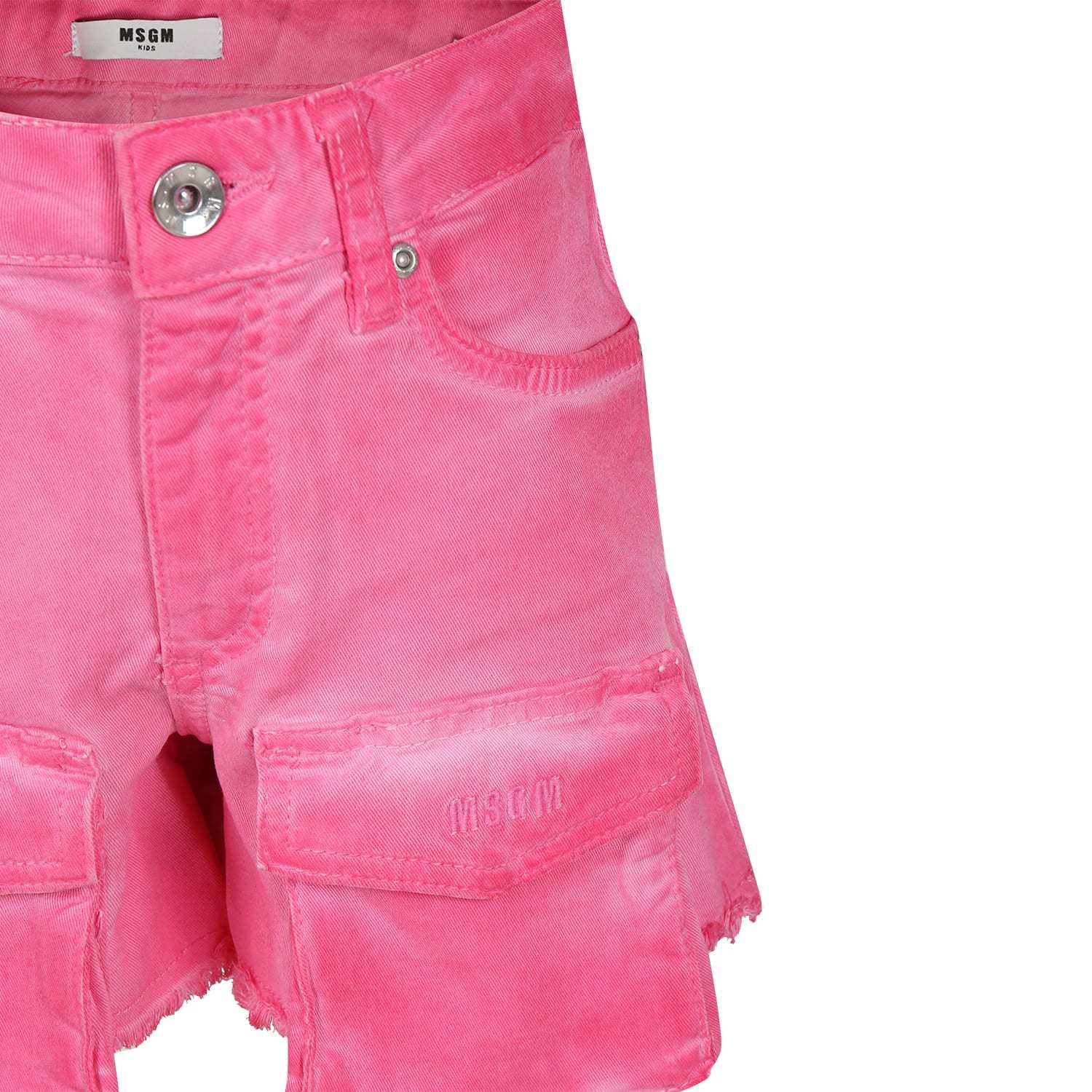 Msgm Embroidered-logo Twill Shorts In Pink