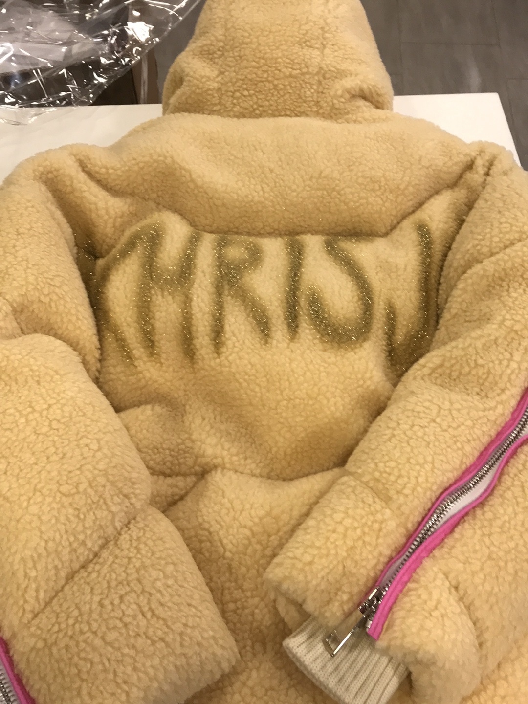 Khrisjoy Faux Shearling Puffer Jacket In Nude