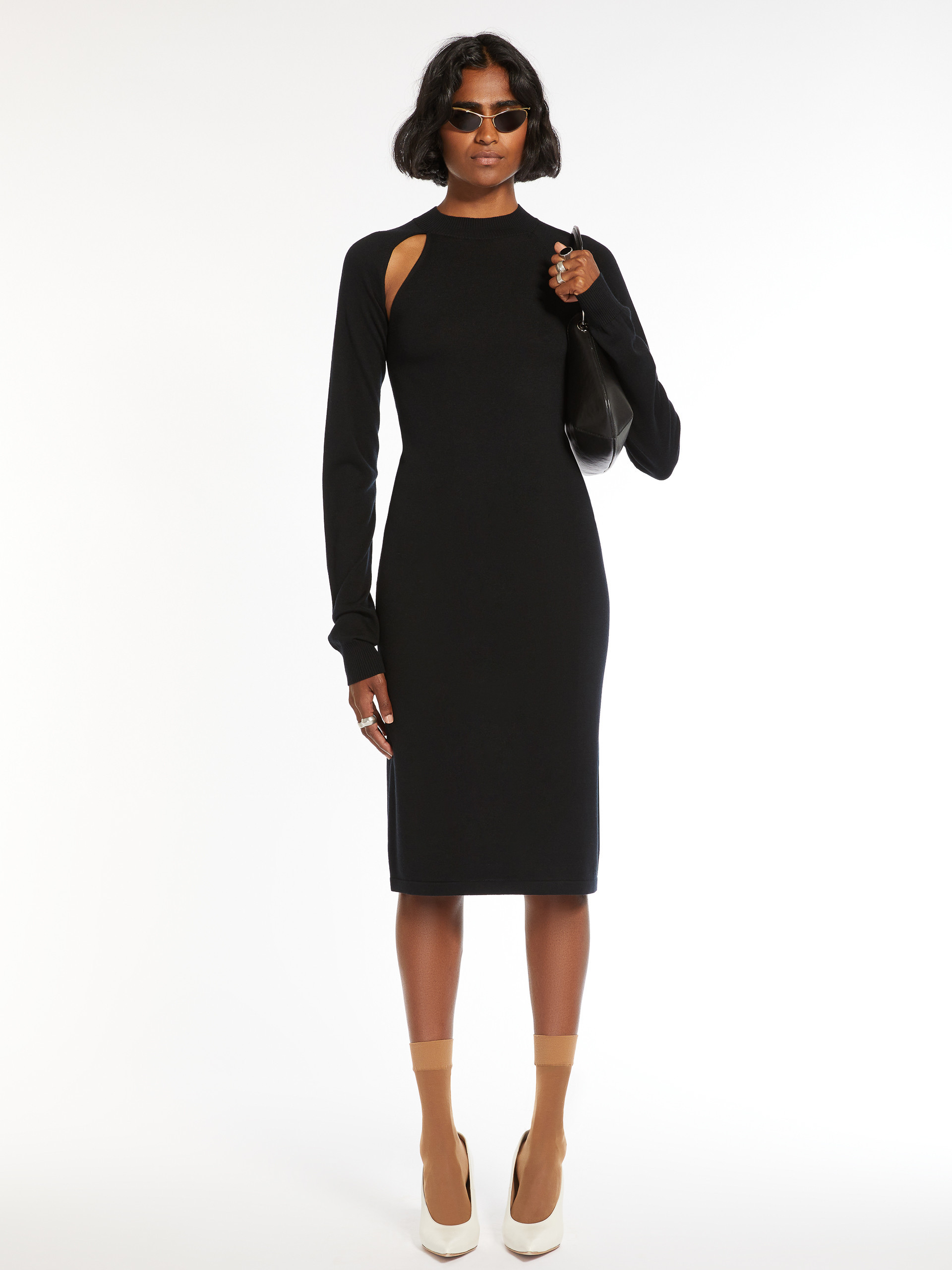 Sportmax High-necked Long-sleeved Wool Dress In Black