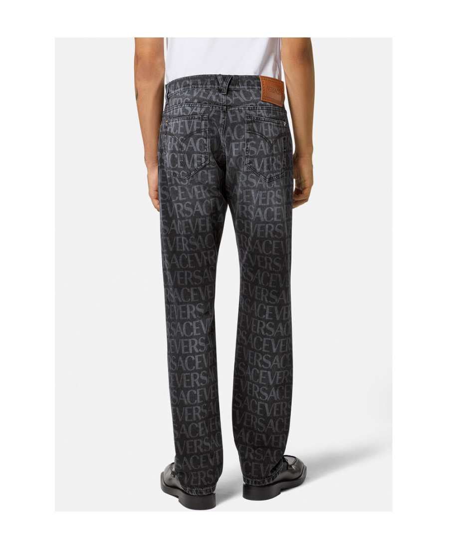 Versace Logo-print Straight-leg Jeans In Black