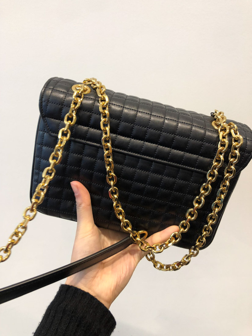 Celine C Bag Medium Cow Leather Quilted Handbag In Black