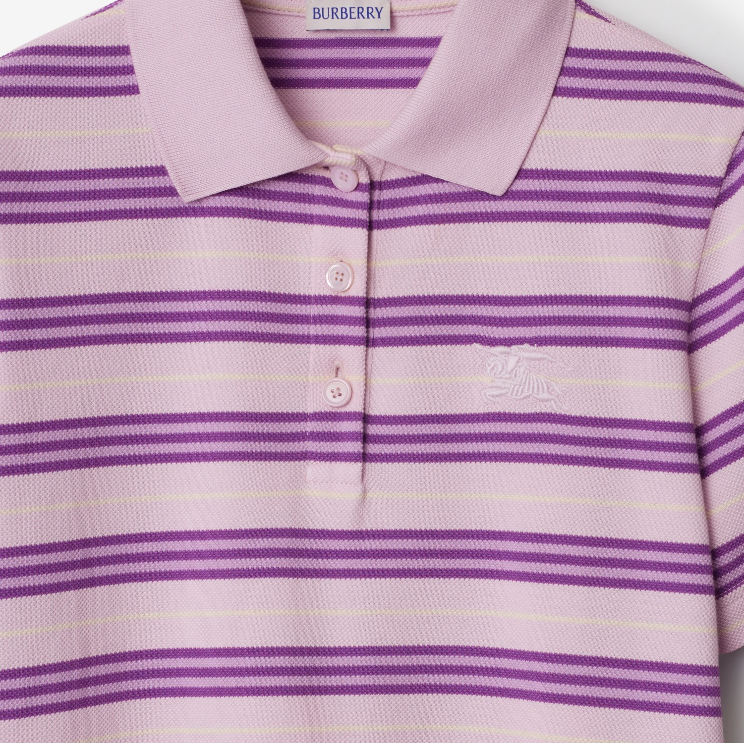 Burberry Striped Cotton Polo Shirt In Soft Fog Color