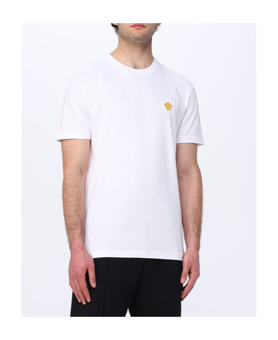 Versace White Crewneck T-shirt With Medusa Embroidery On The Front In Cotton Man In White