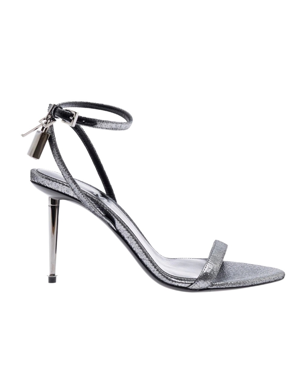 Tom Ford Metallic Sandals With High Stiletto Heel And Padlock Detail On The Ankle In Leather Woman