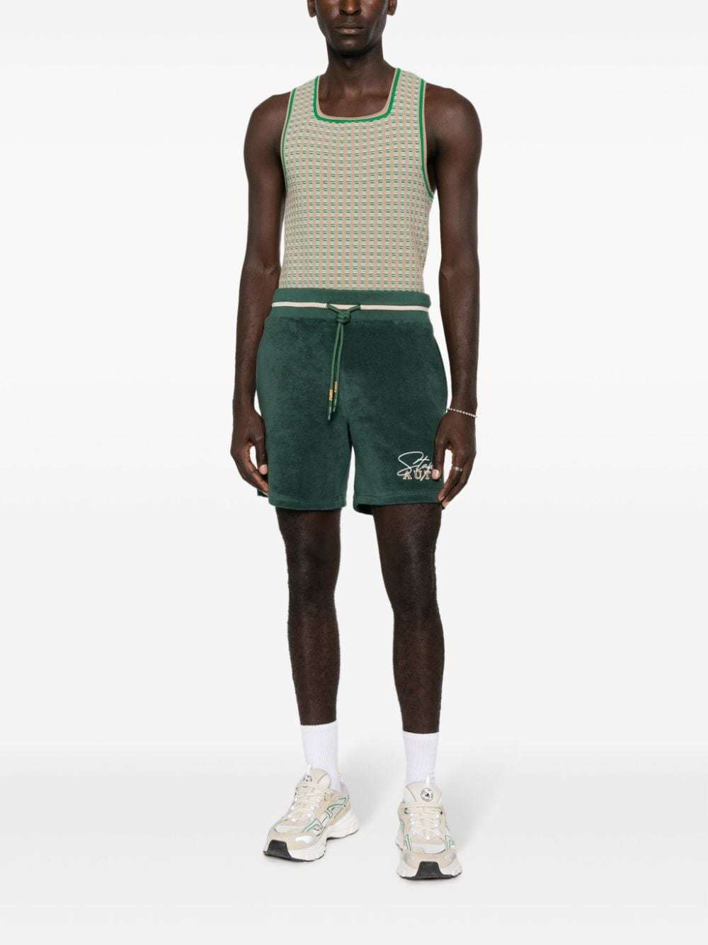 Autry Logo-embroidered Cotton-blend Track Shorts In Green