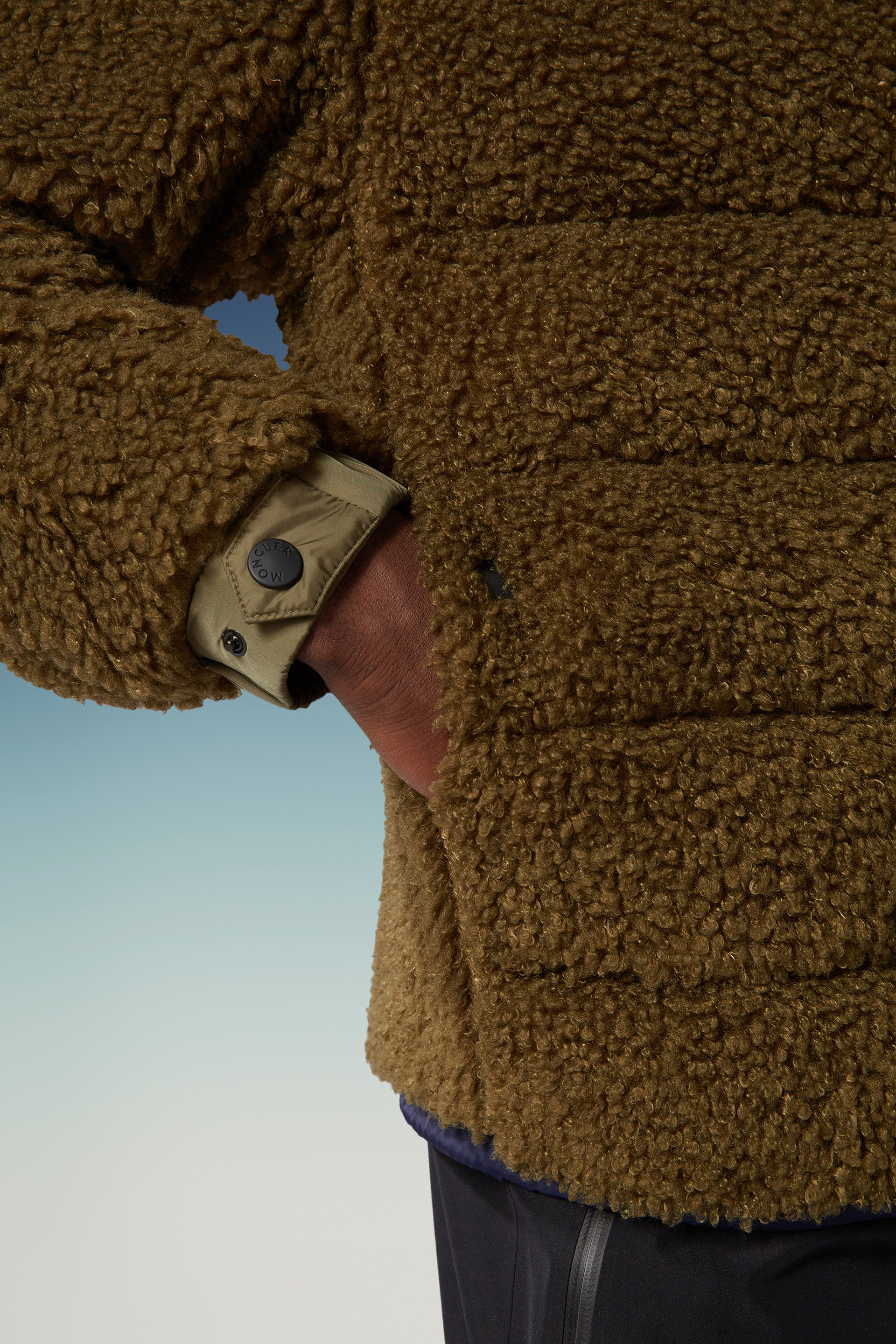 Moncler Padded Teddy Zip-up Sweatshirt In Brown