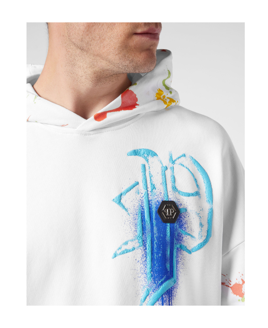 Philipp Plein Graphic Print Hoodie Multicolor Splatter In White