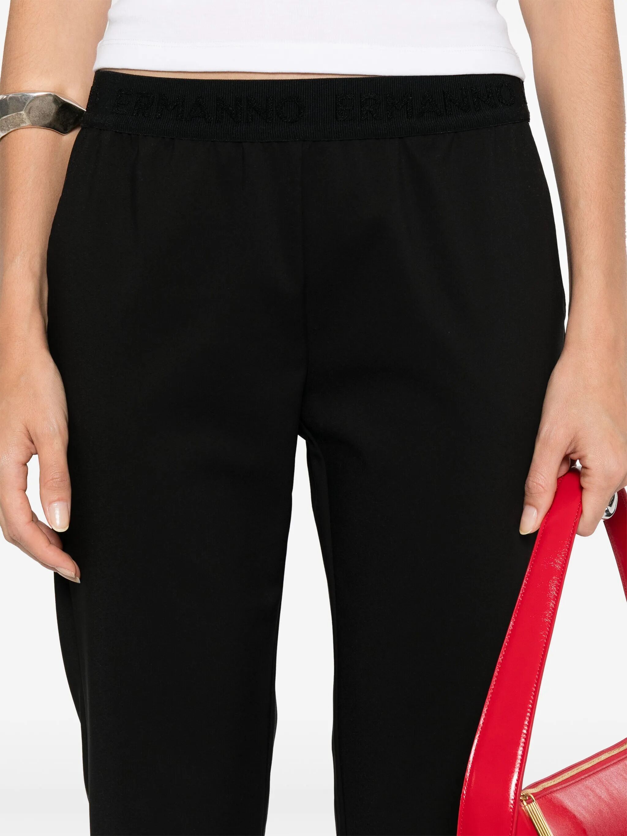 Ermanno Firenze Elastic Waist Casual Pants In Black