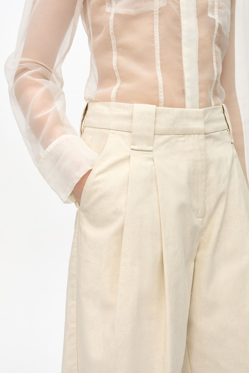 Ganni Melange Tailoring Wide Shorts In Nude