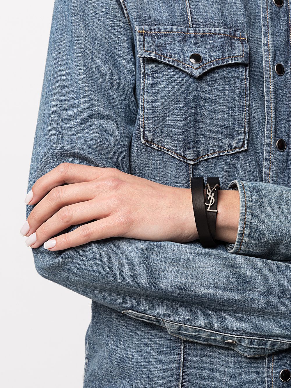 Saint Laurent Opyum Double-wrap Bracelet In Black