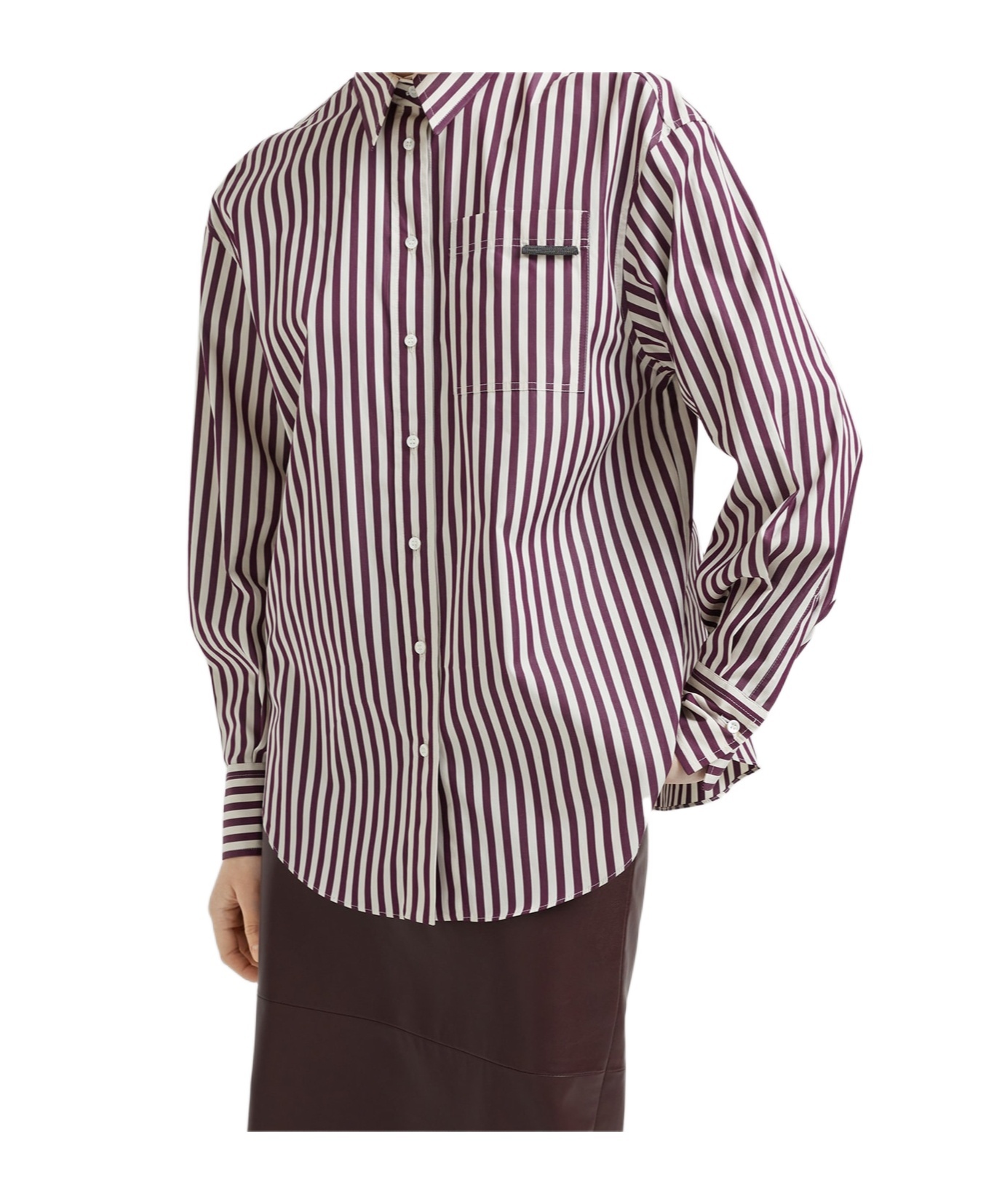 Brunello Cucinelli Bead-embellished Striped Cotton-sateen Shirt In Multi