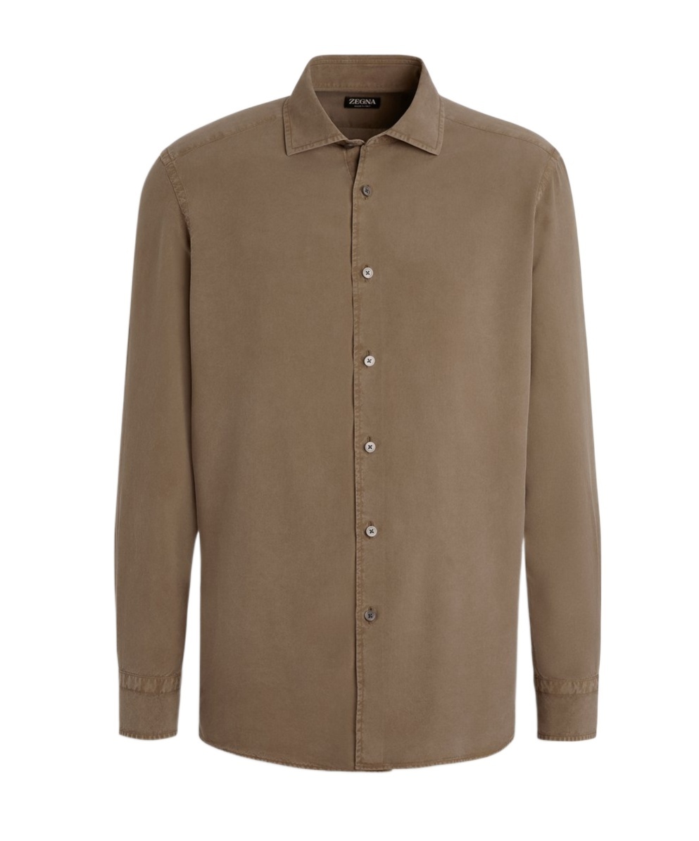 Shop Zegna Buttoned Long-sleeved Shirt In Brown