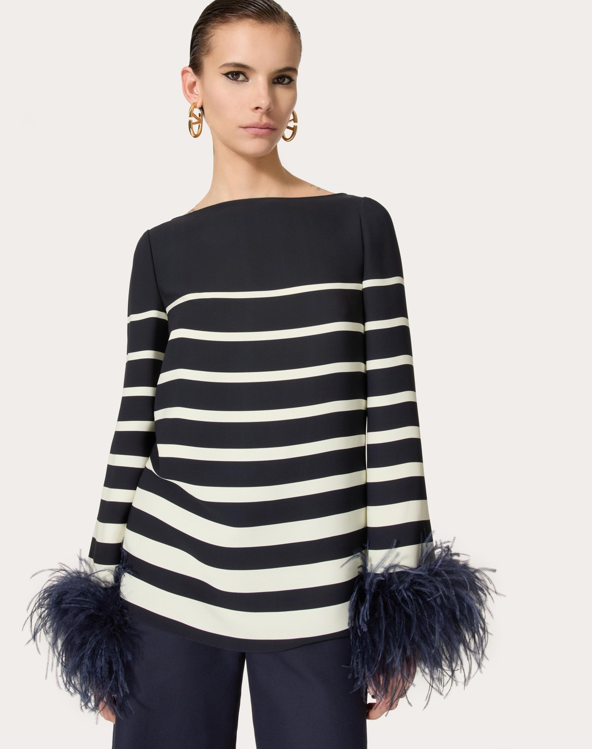 Valentino Silk Feather-trimmed Blouse In Black