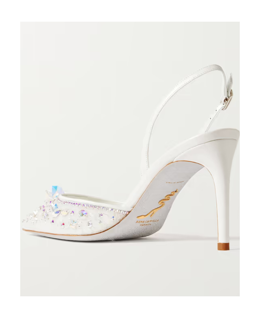 René Caovilla Lace Embellished Sling Back Pumps In White