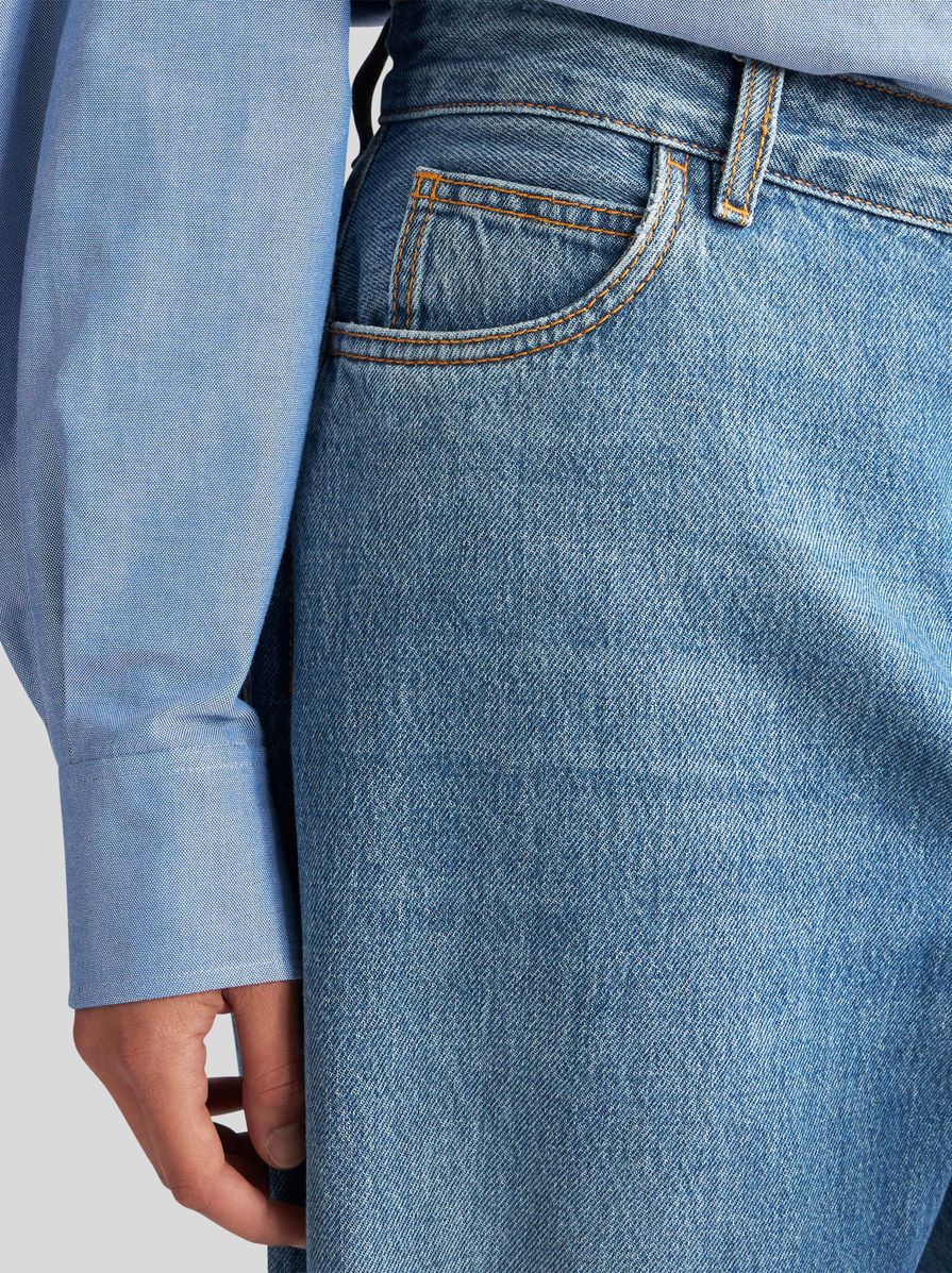 Etro Pegaso-embroidered Wide-leg Jeans In Blue