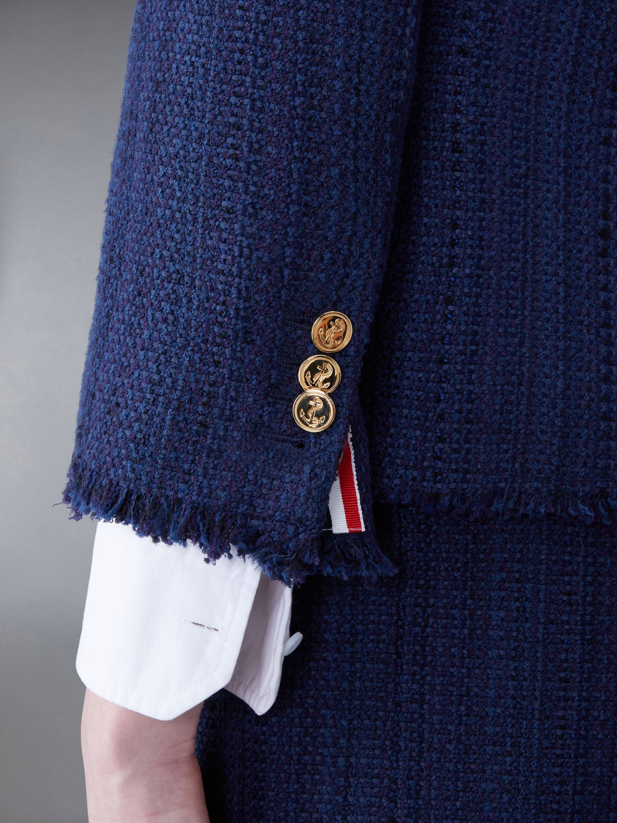 Thom Browne 4 Bar-stripe Tweed Jacket In Blue