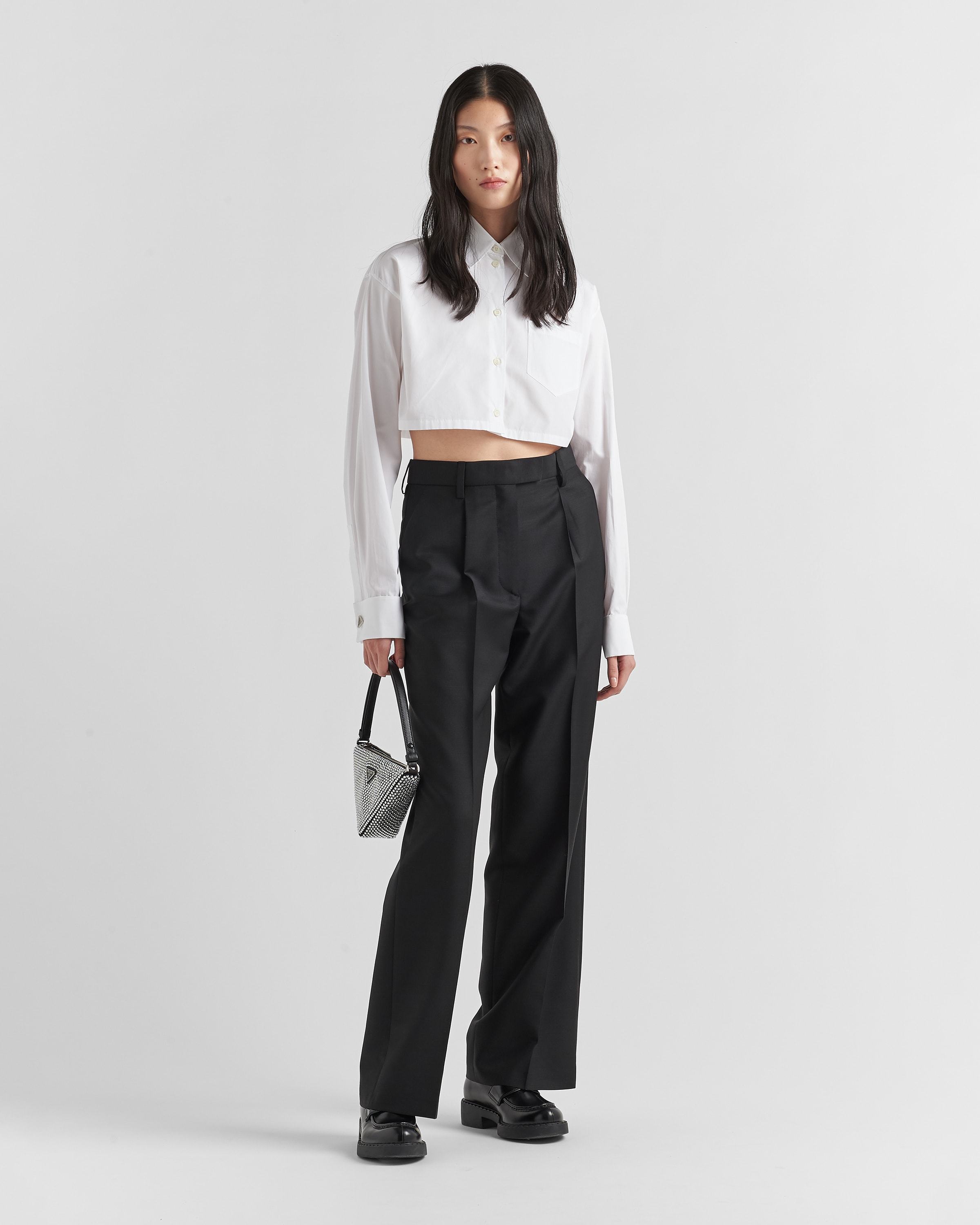 Prada Embroidered-logo Cropped Shirt In White