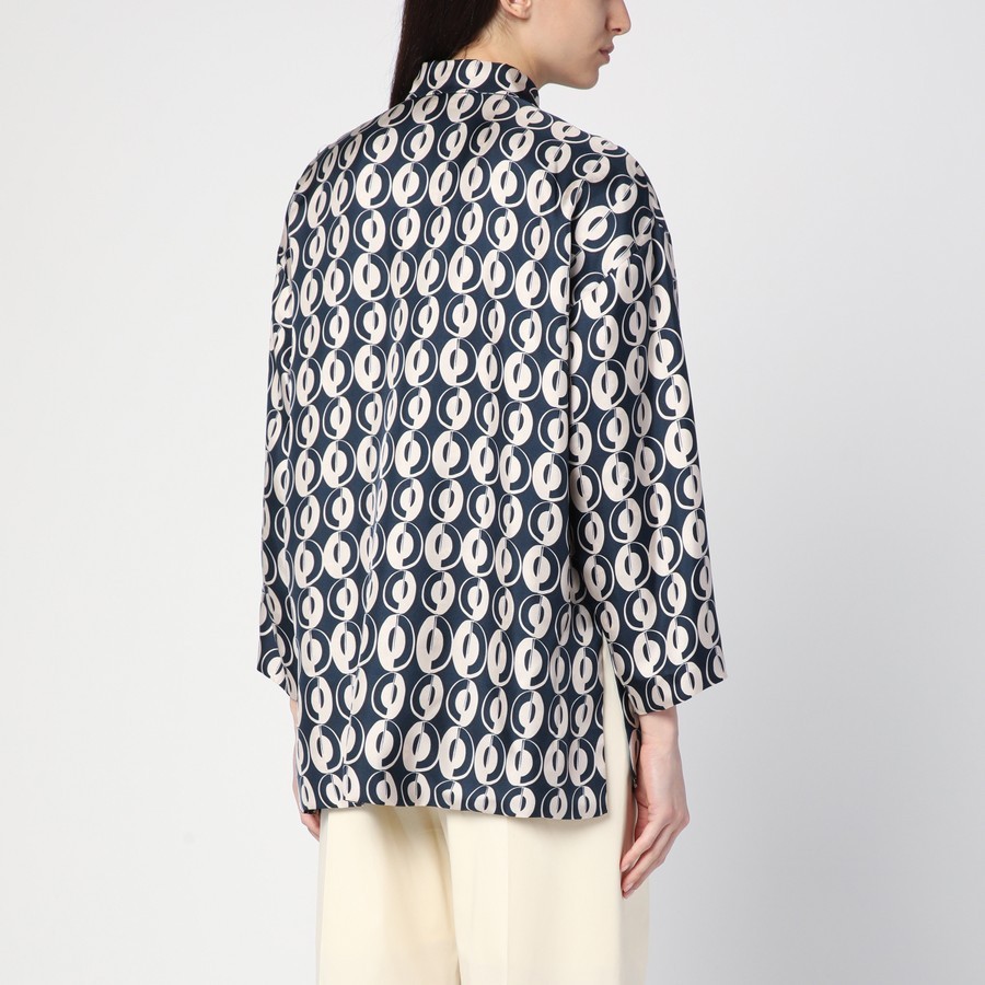 Max Mara Timeless Printed Reversible Long-sleeved Silk Shirt In White