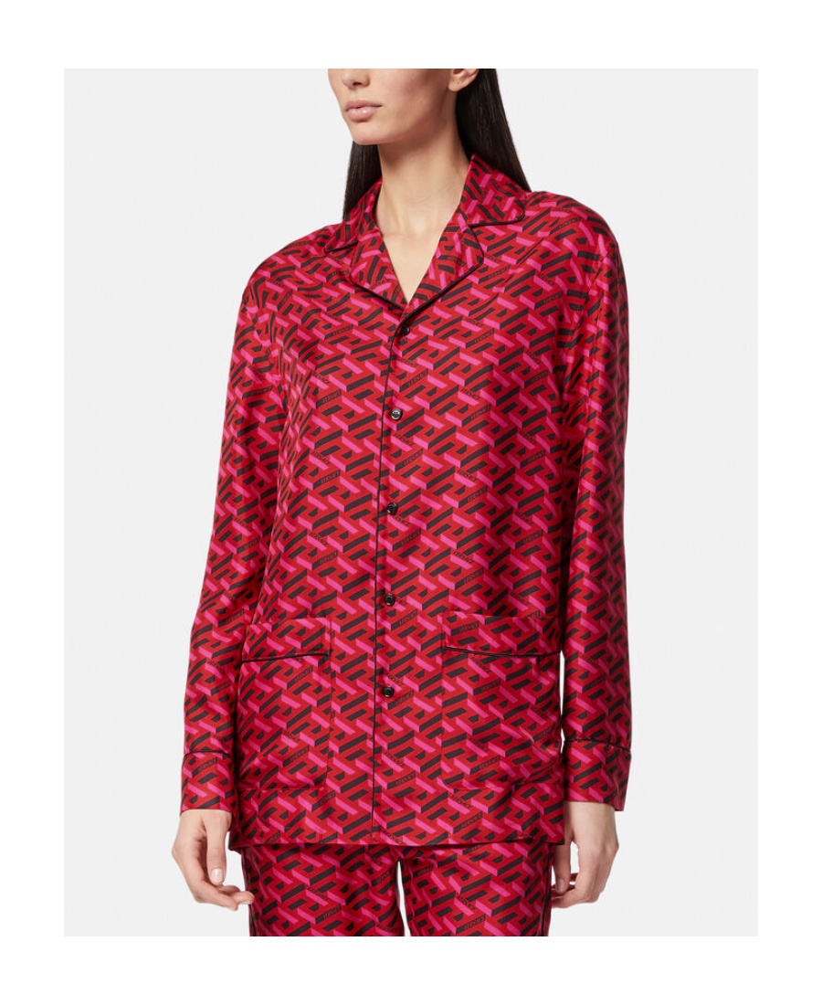 Versace Greek Signature Silk Pajama Top In Red