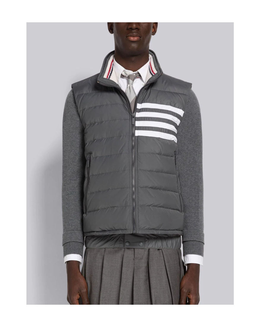Shop Thom Browne 4-bar Motif Puffer Gilet In Gray
