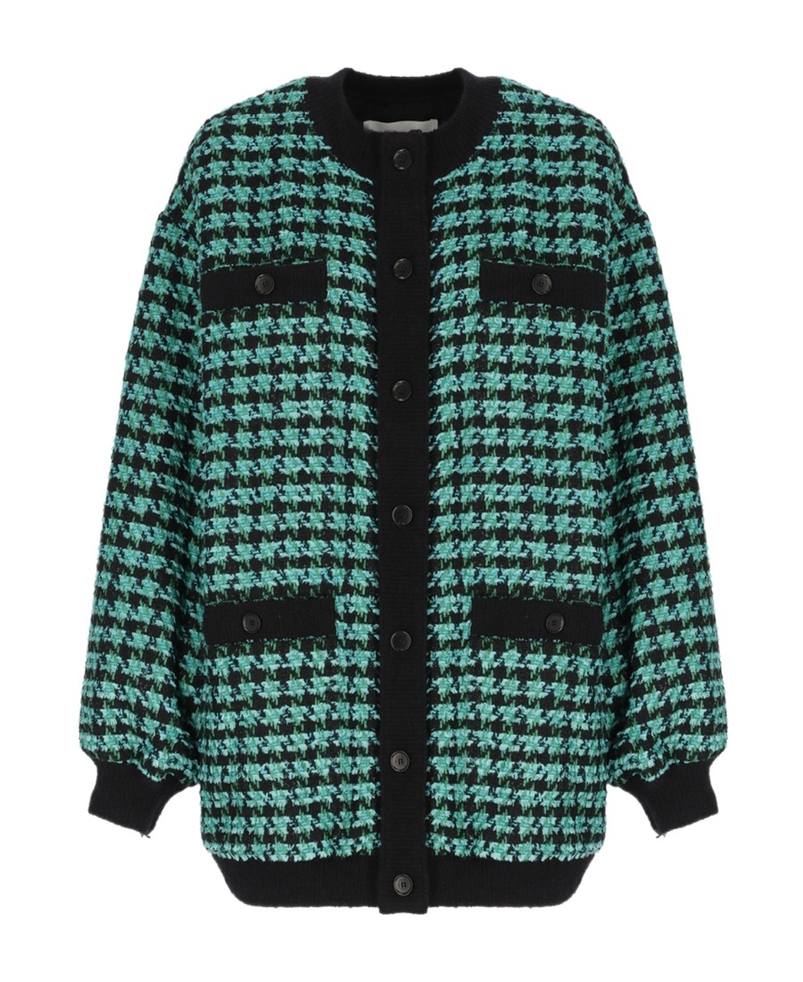 Msgm Houndstooth-pattern Tweed Cardi-coat In Black