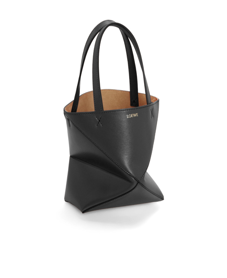 Loewe Puzzle Fold Mini Tote Bag In Shiny Leather In Black