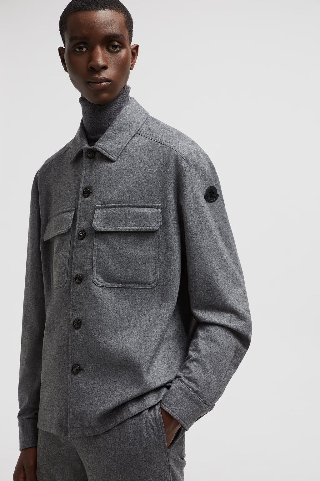 Moncler Logo Patch Long-sleeved Shirt In Gray