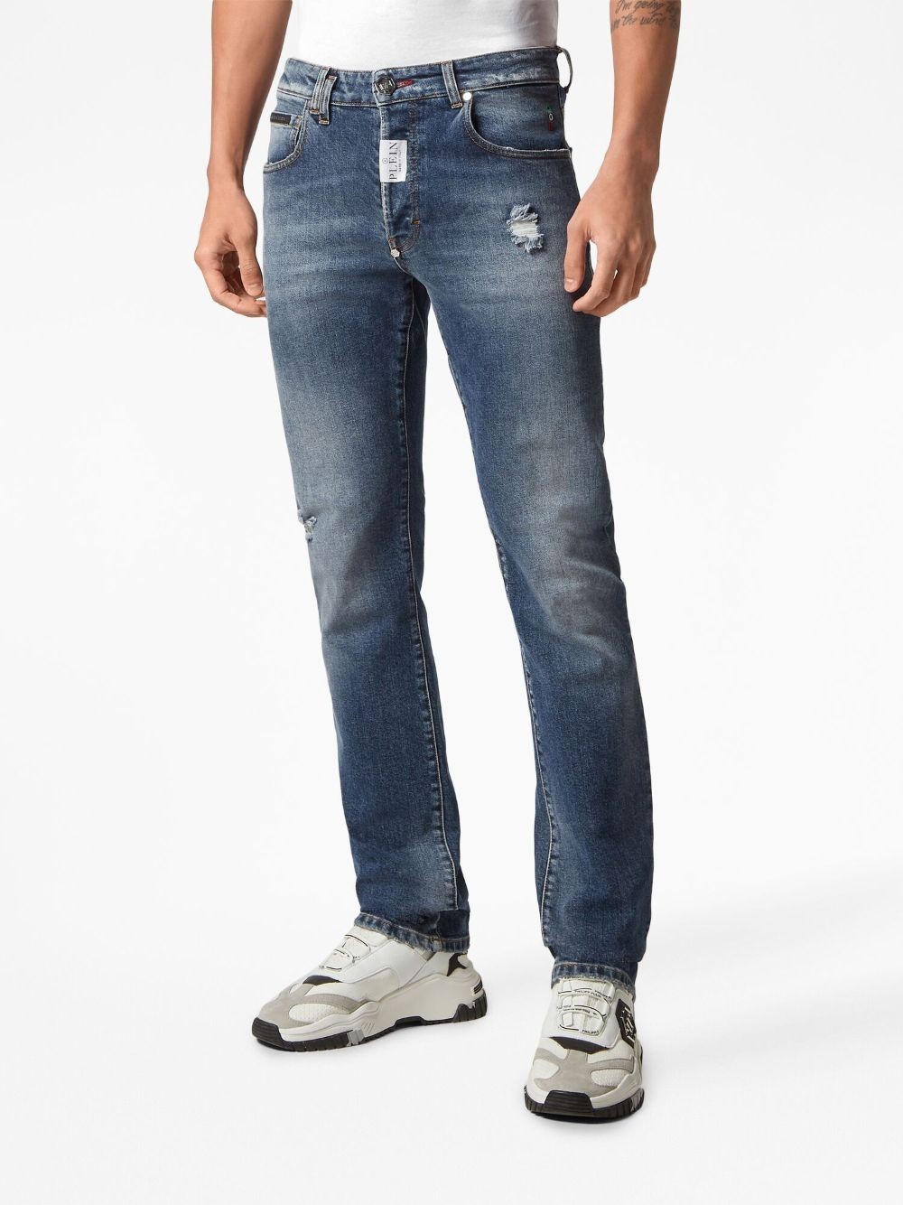 Philipp Plein Logo Patch Straight-cut Jeans In Blue