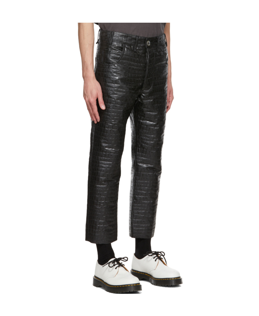 Song For The Mute Black Matelassé Faux-leather Pants In Black