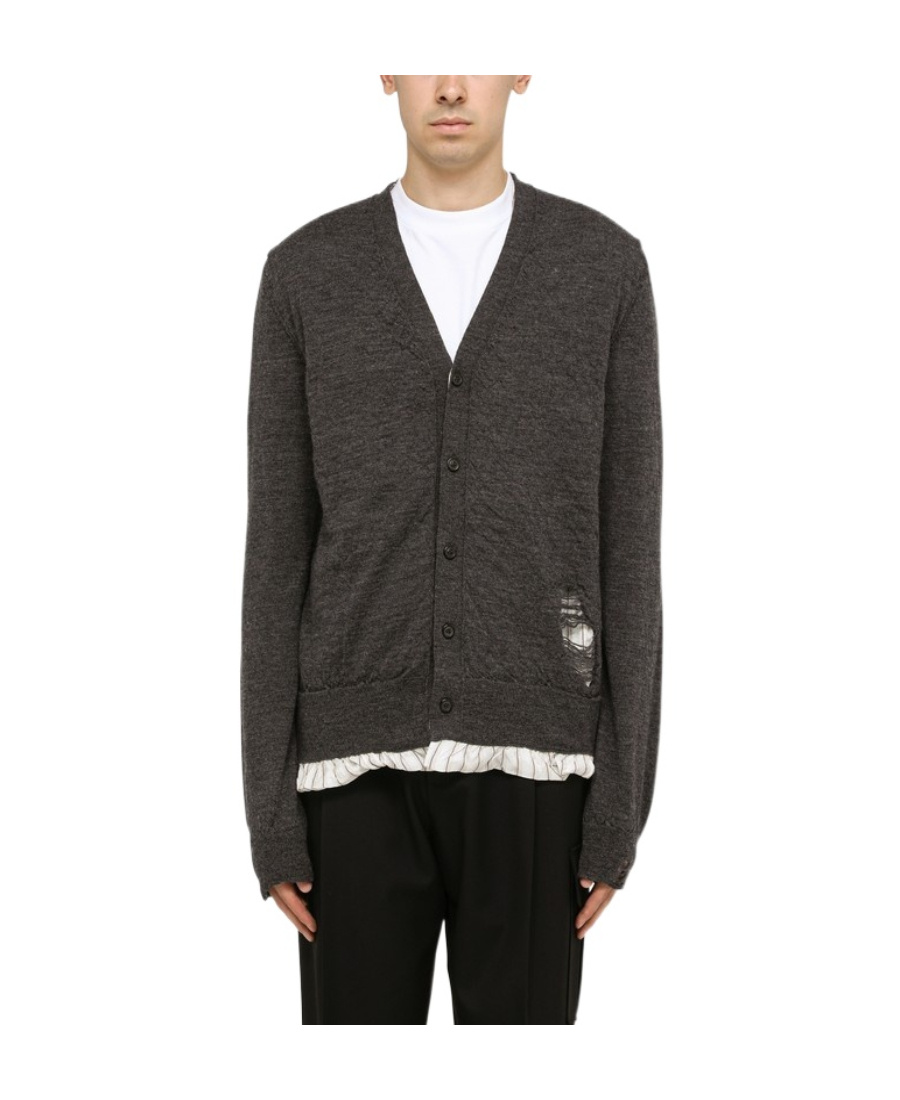 Maison Margiela Distressed-finish Wool Cardigan In Black