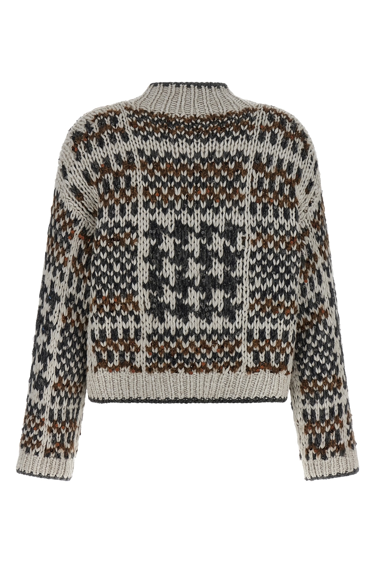 Brunello Cucinelli Chunky Knit Crew Neck Long Sleeve Sweater In Gray