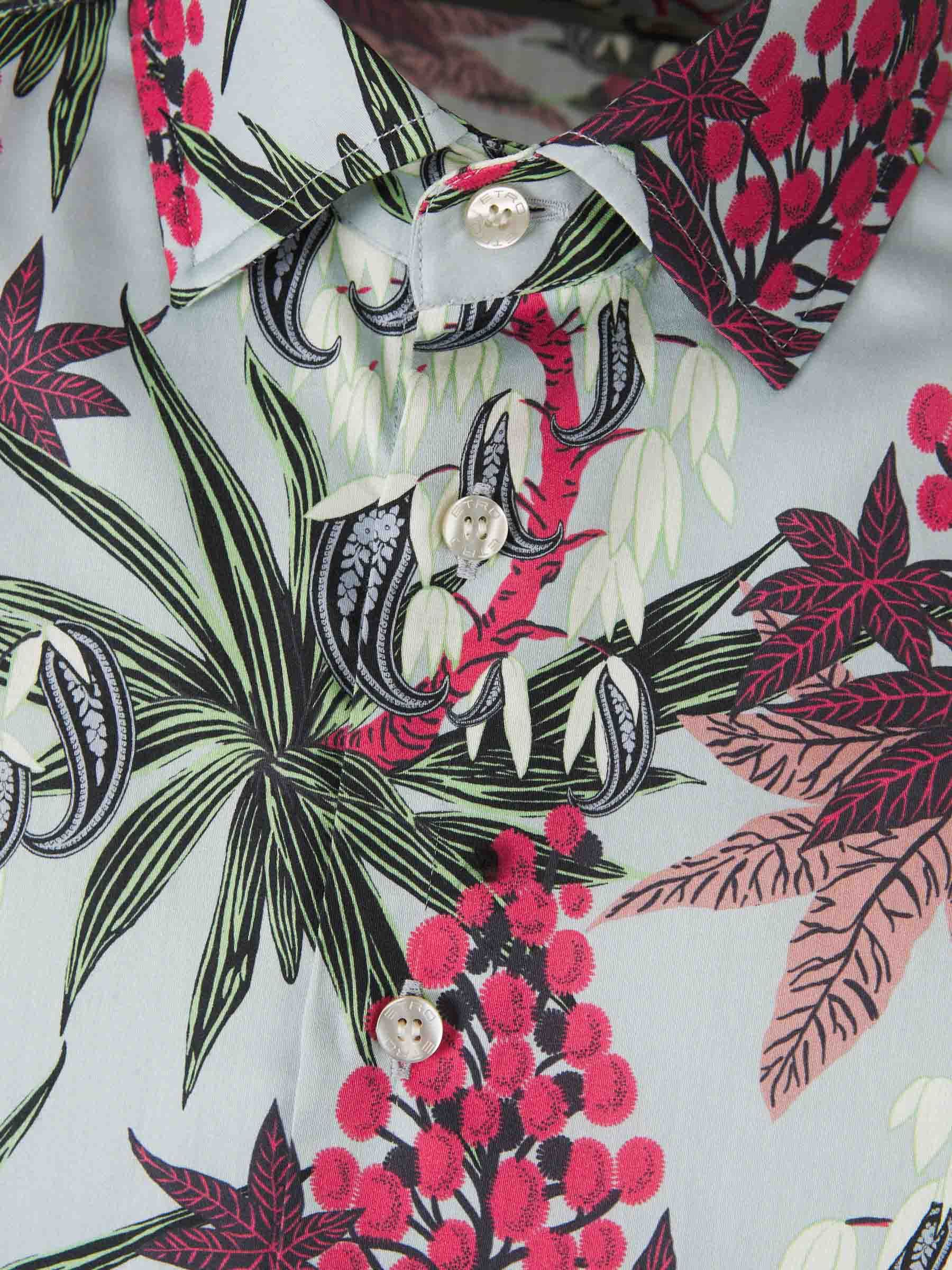 Etro Floral Print Cotton Poplin Shirt In Gray
