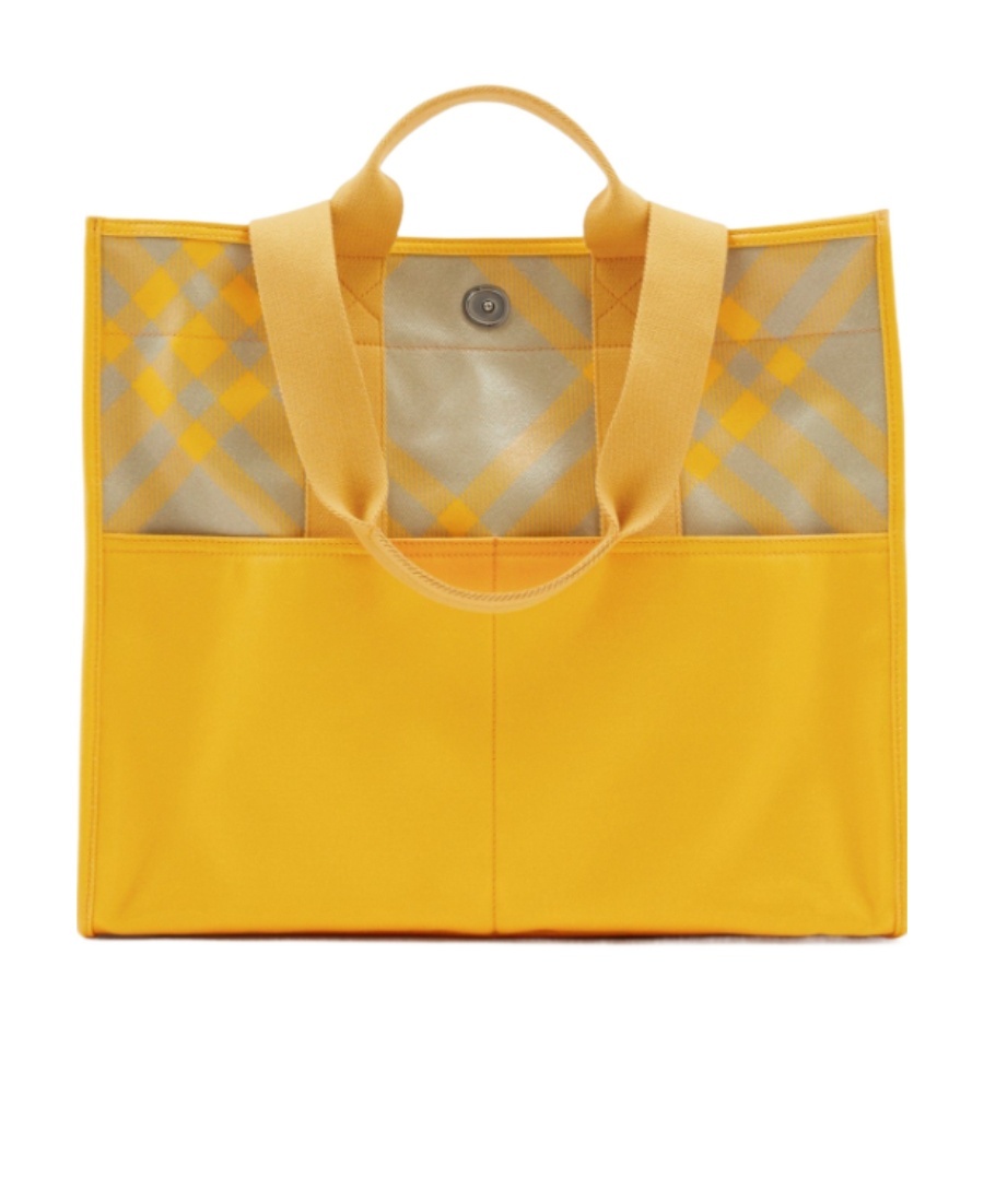 Burberry Plaid-check Cotton Tote Bag In Yellow
