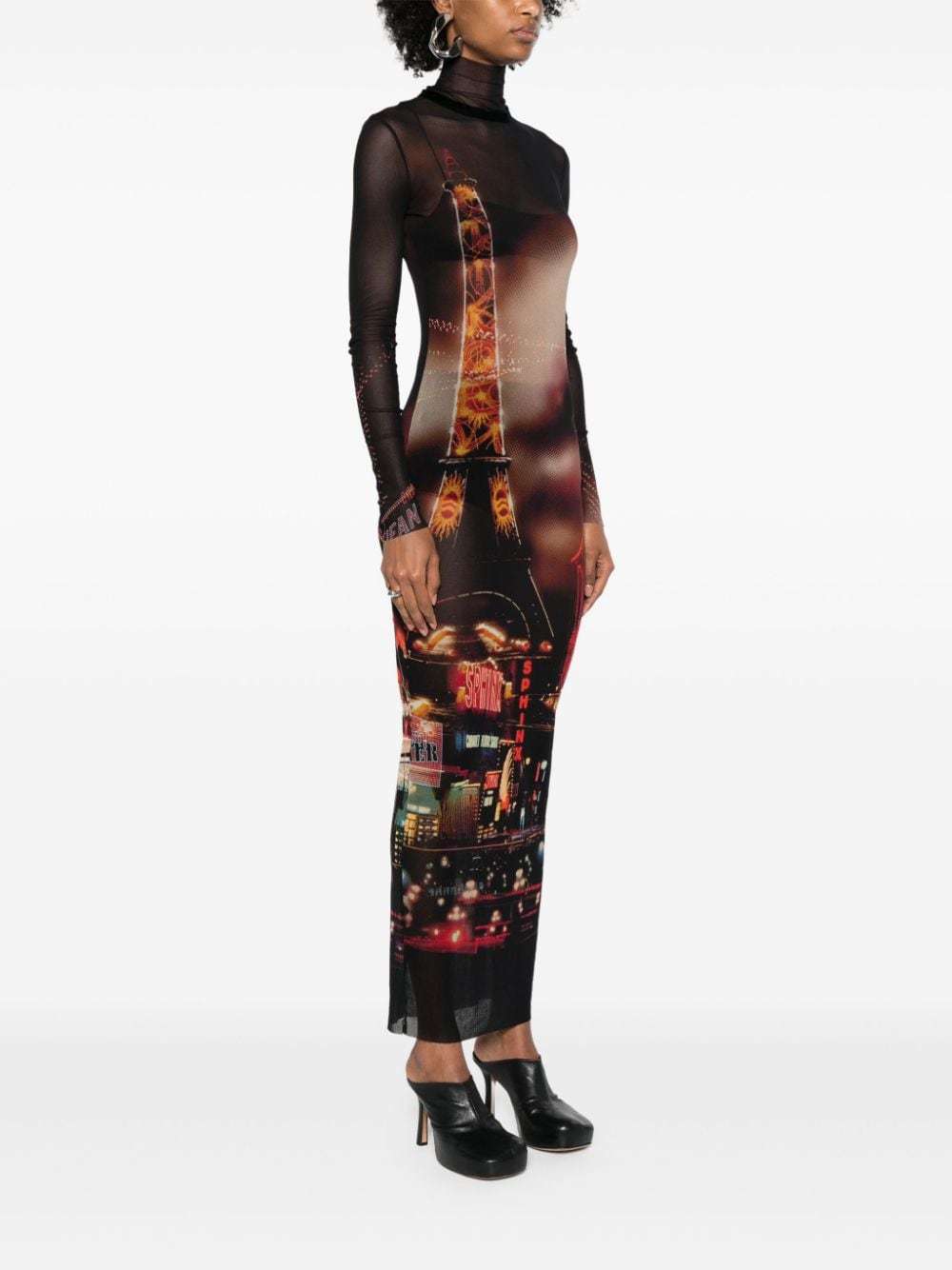 Shop Jean Paul Gaultier Pigalle-print Tulle Maxi Dress In Black