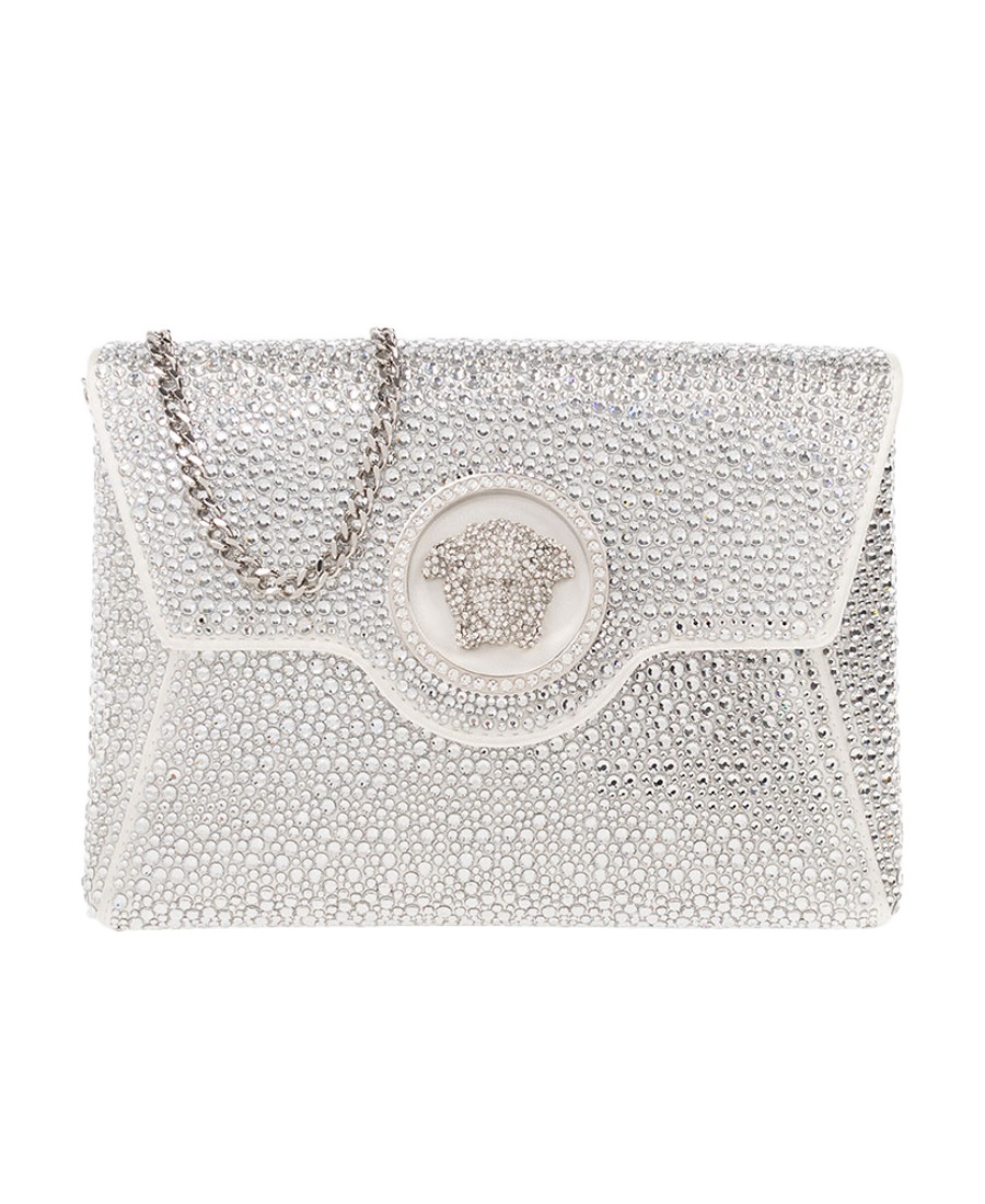 Versace Crystal La Medusa Envelope Clutch In White