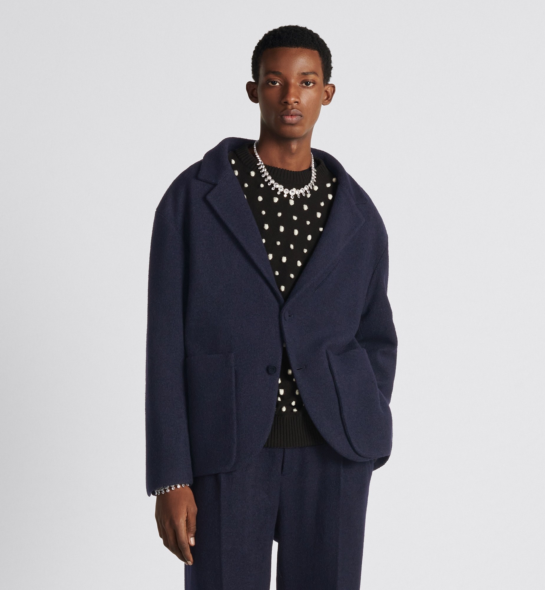 Dior Shearing Wool Open-shoulder Suit Coat In Blue