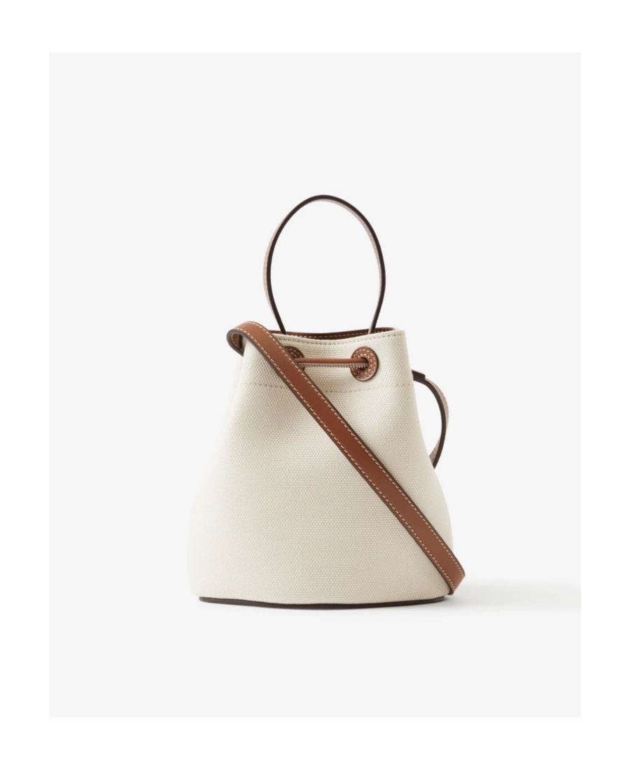 Burberry Mini Drawstring Canvas Bucket Bag In Nude