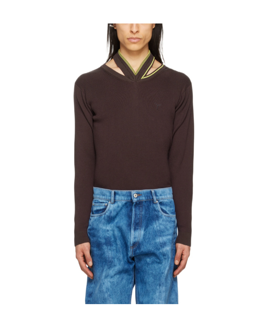 Y/project Embroidered Long-sleeved Sweater In Brown