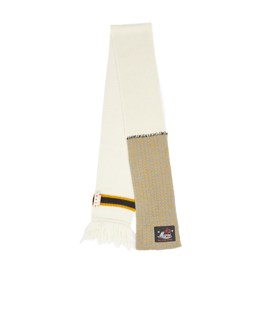 Marni Fringed-edge Knitted Scarf In White