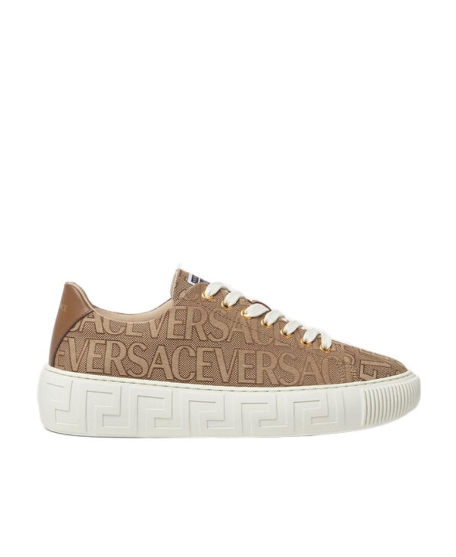 Versace Logo-jacquard Lace-up Sneakers In White