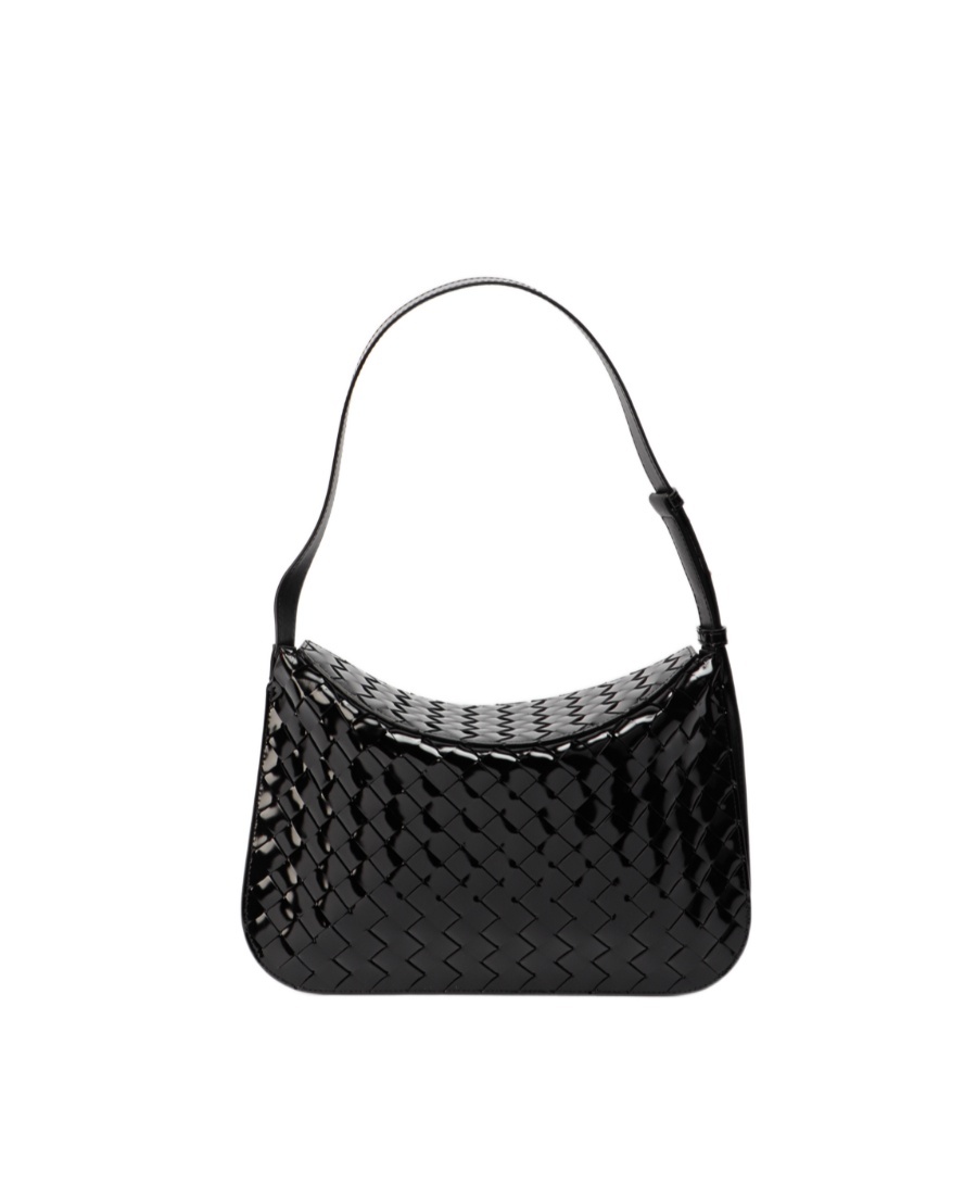 Bottega Veneta Flap Woven Leather Shoulder Bag In Black