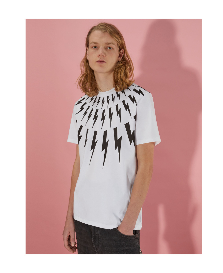 Neil Barrett Slim Fit Fairisle Thunderbolt Crew-neck T-shirt In White